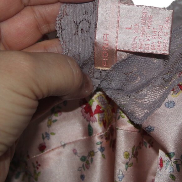 Fiona London Pink Purple Silk Lace Floral Print Camisole Chemise Top Size L - Picture 7 of 8